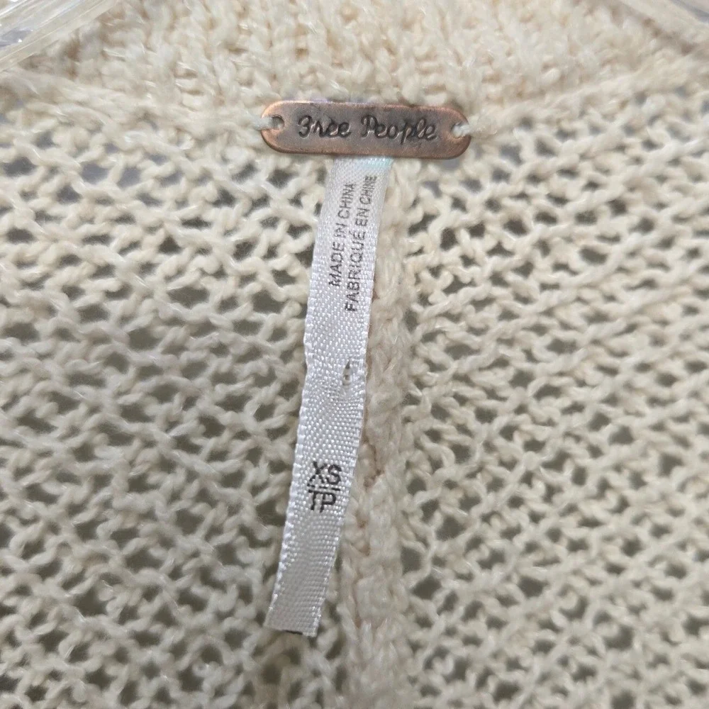 Free People Cardigan XS Cream Oversized Open Knit Draped Handkerchief Hem Pocket